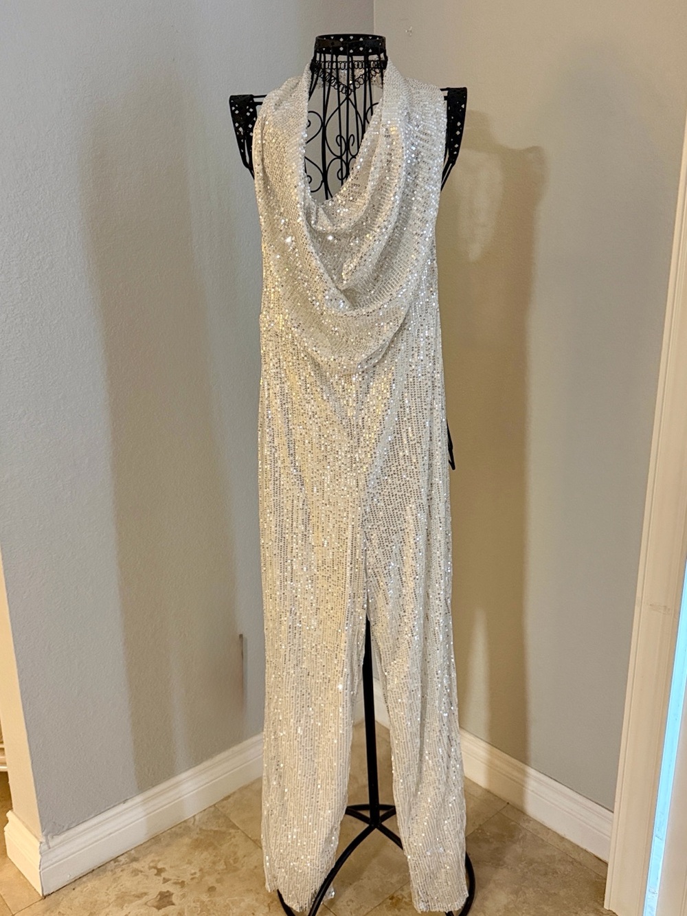 NWOT Silver Shimmer , Halter with open back jumper. Zips up the back to waist.